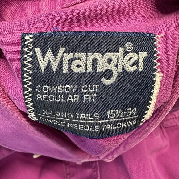 90s Wrangler Brushpopper Cowboy Cut X-Long Tails Purple‎ Mens 151/2 34 (M) VTG - Picture 3 of 7